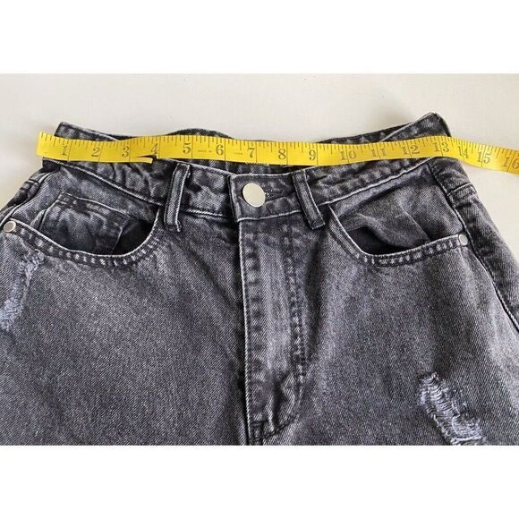 Nasty Gal Jeans Women’s Sz 2 Black Distressed Straight High Rise Denim Pants - Picture 5 of 10